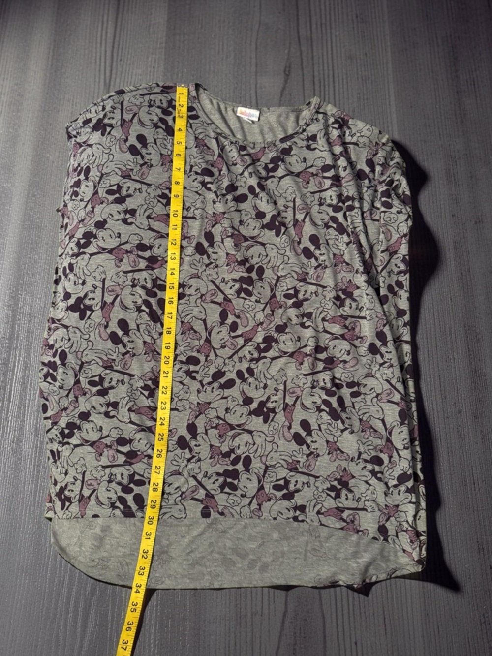 LuLaRoe Gray and Purple Mickey Print Short Sleeve Tee - Picture 3 of 6